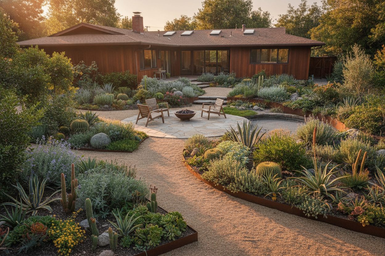 Drought-tolerant garden planted where a backyard pool used to be