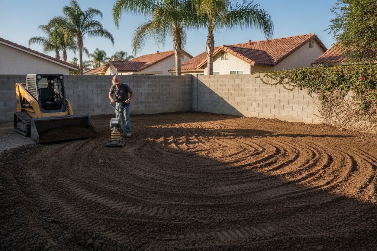 Fill being compacted where a pool was removed in Anaheim