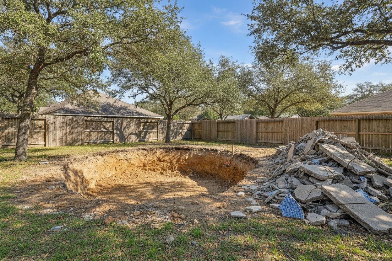 Open excavation after a full pool removal in Elk Grove