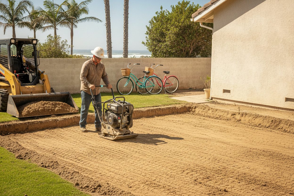 Fill being compacted where a pool was removed in Huntington Beach