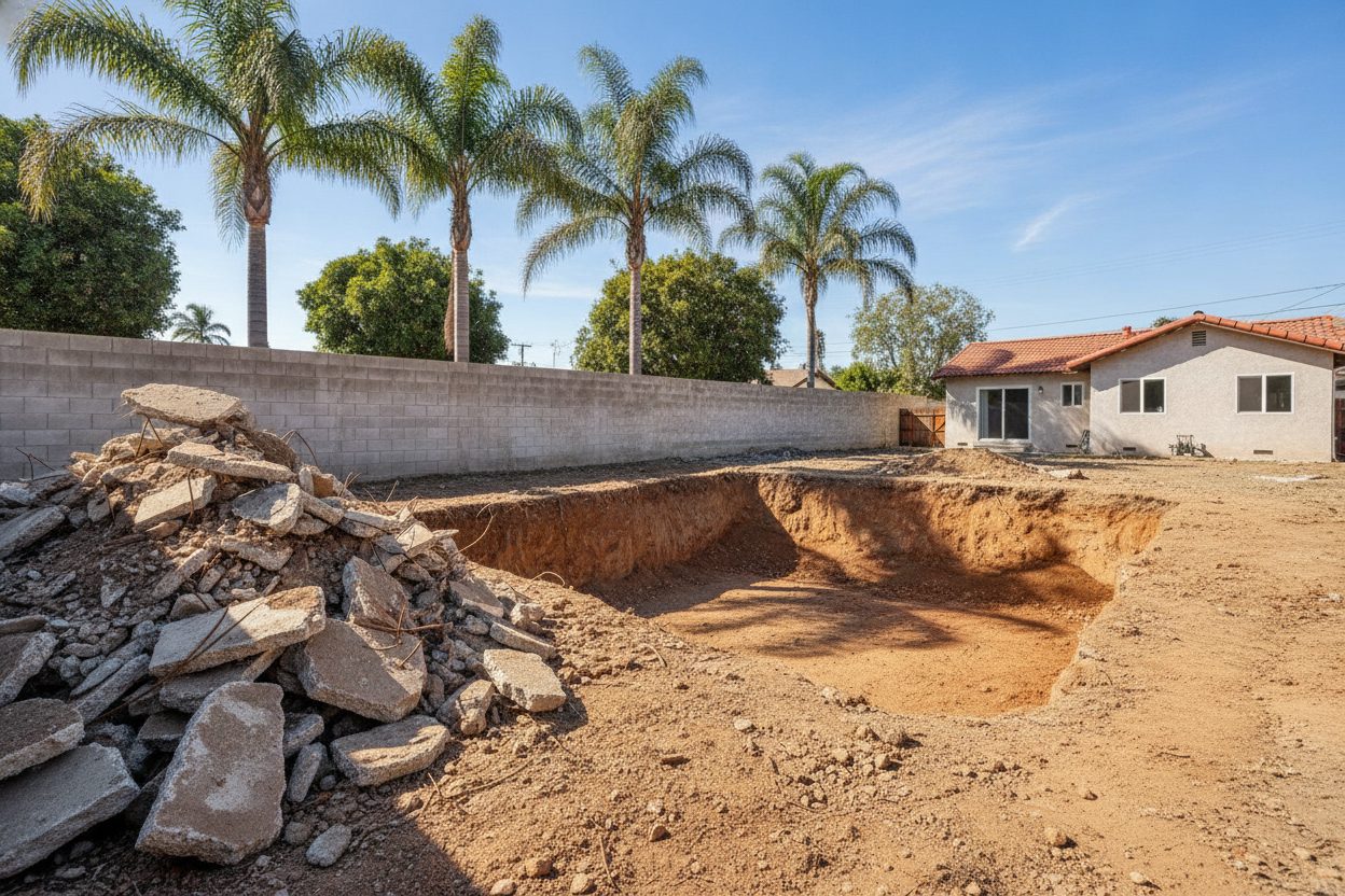 Open excavation after a full pool removal in Long Beach