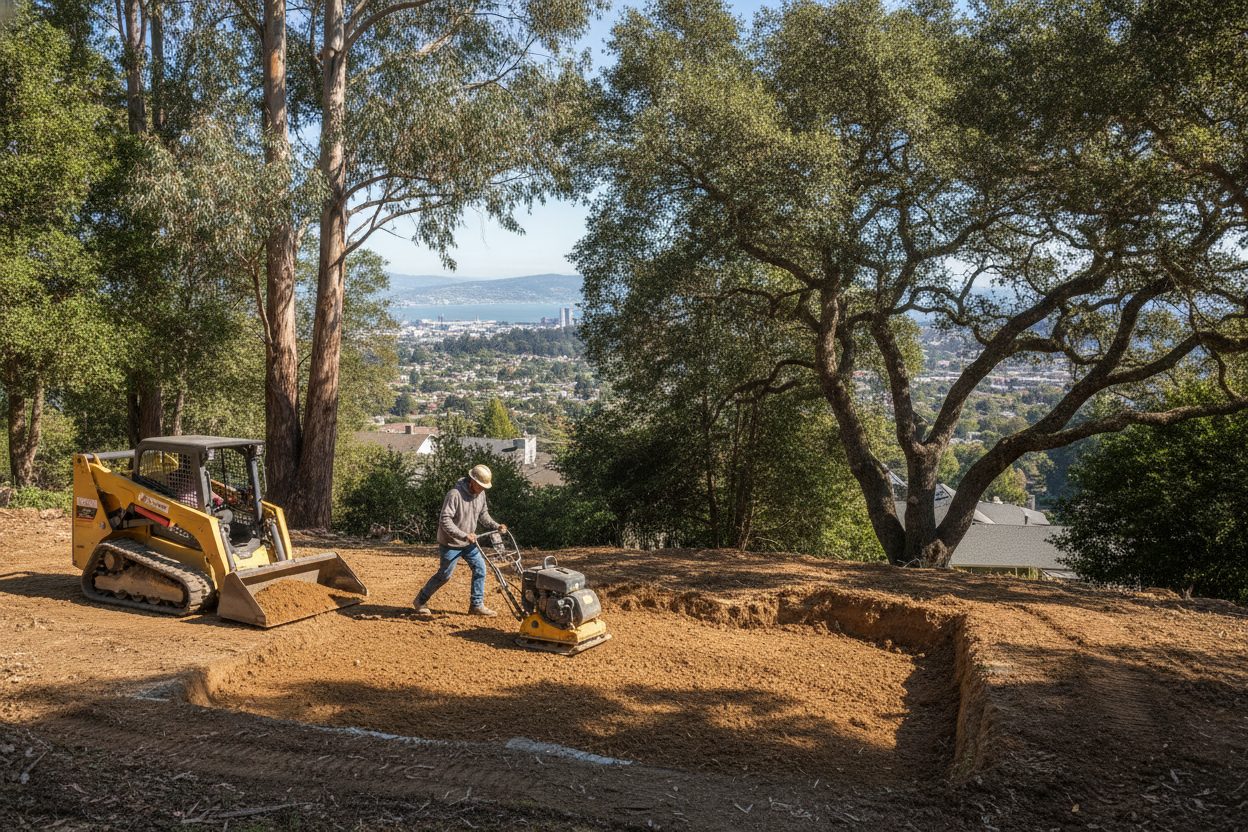 Fill being compacted where a pool was removed in Oakland