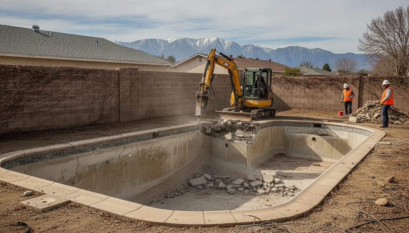 Pool demolition under way in a Ontario backyard