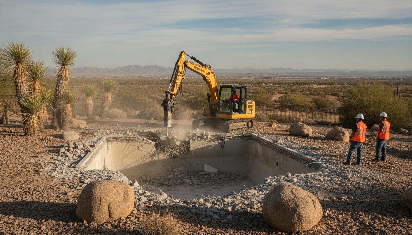 Pool demolition under way in a Palmdale backyard