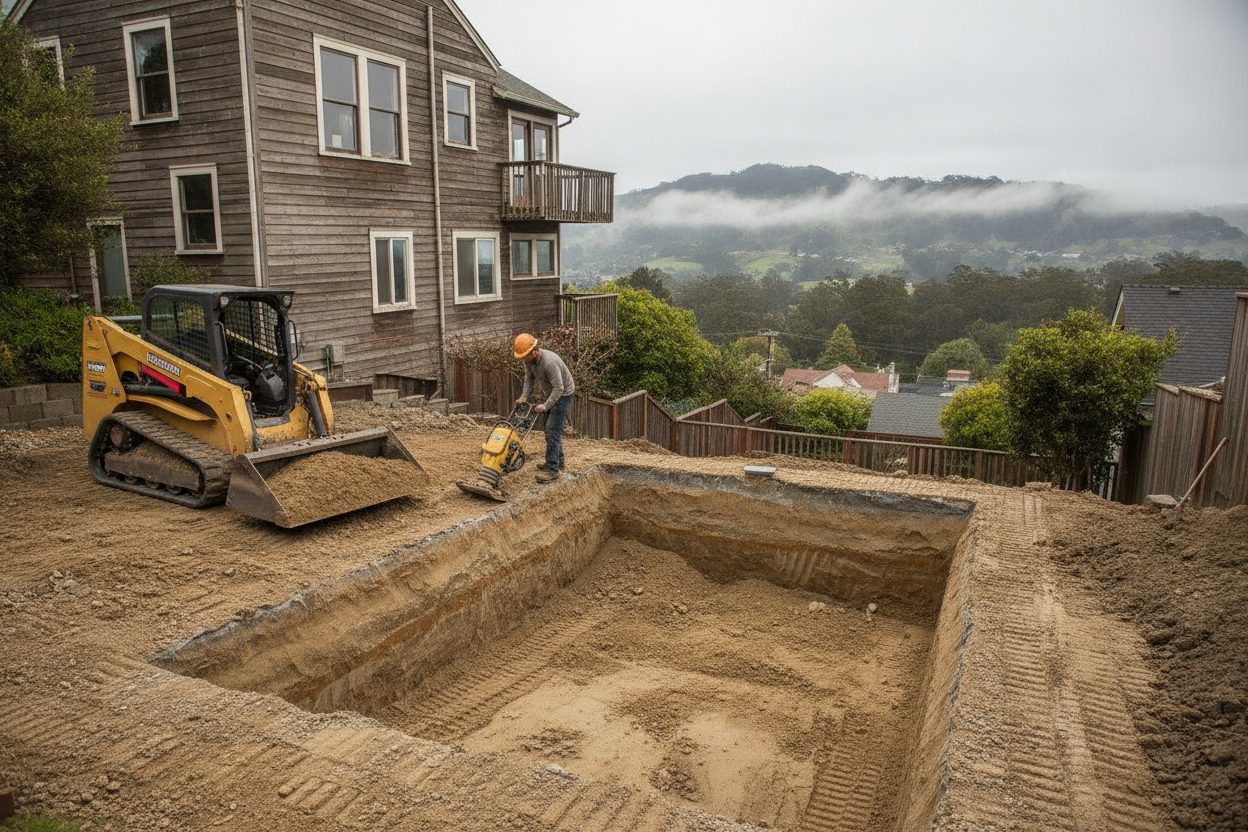 Fill being compacted where a pool was removed in San Francisco