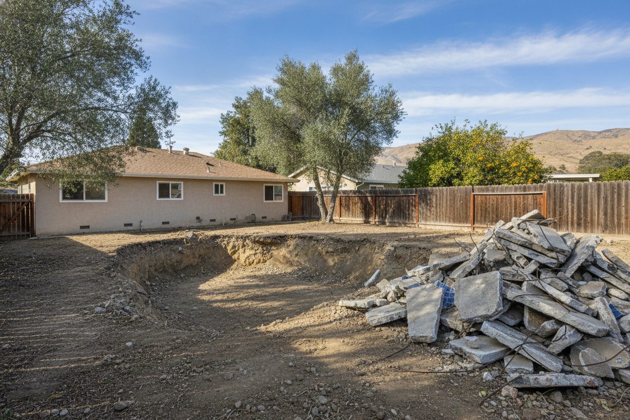 Open excavation after a full pool removal in San Jose