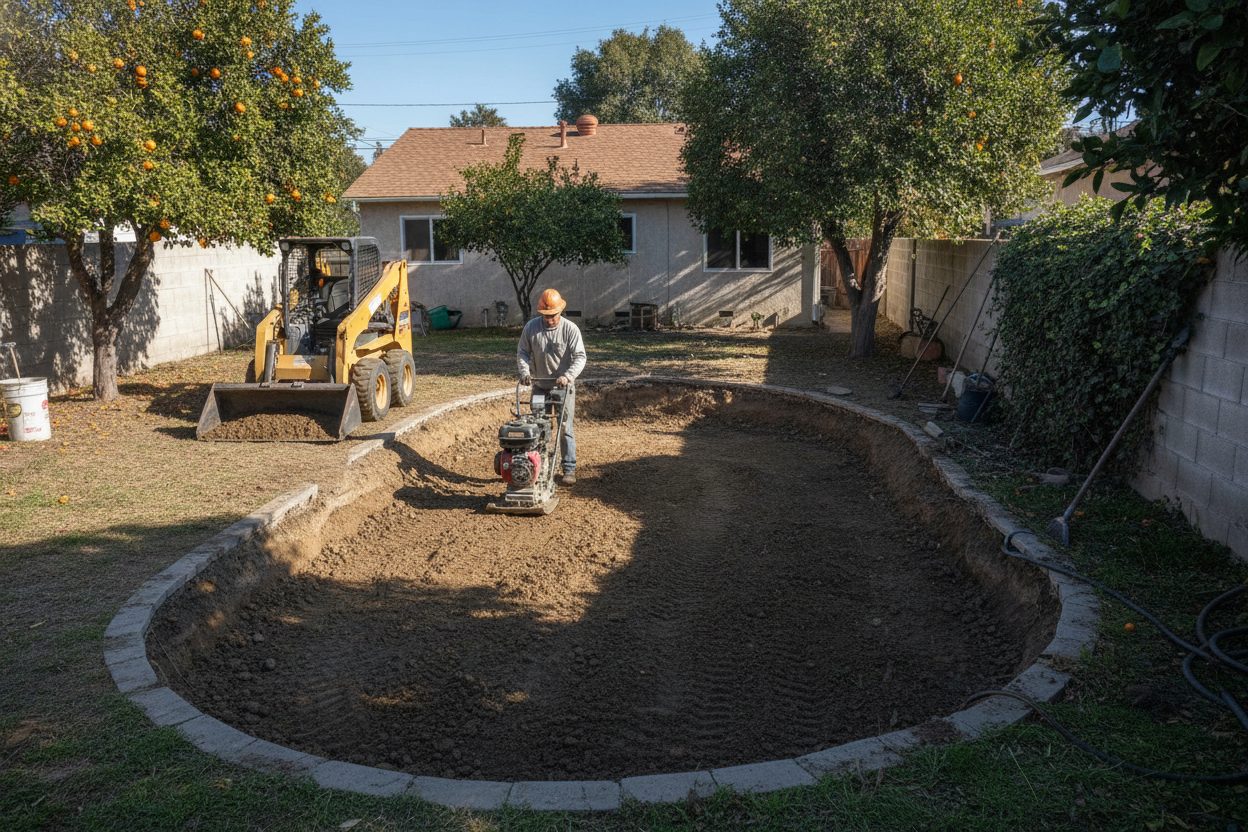 Fill being compacted where a pool was removed in Santa Ana