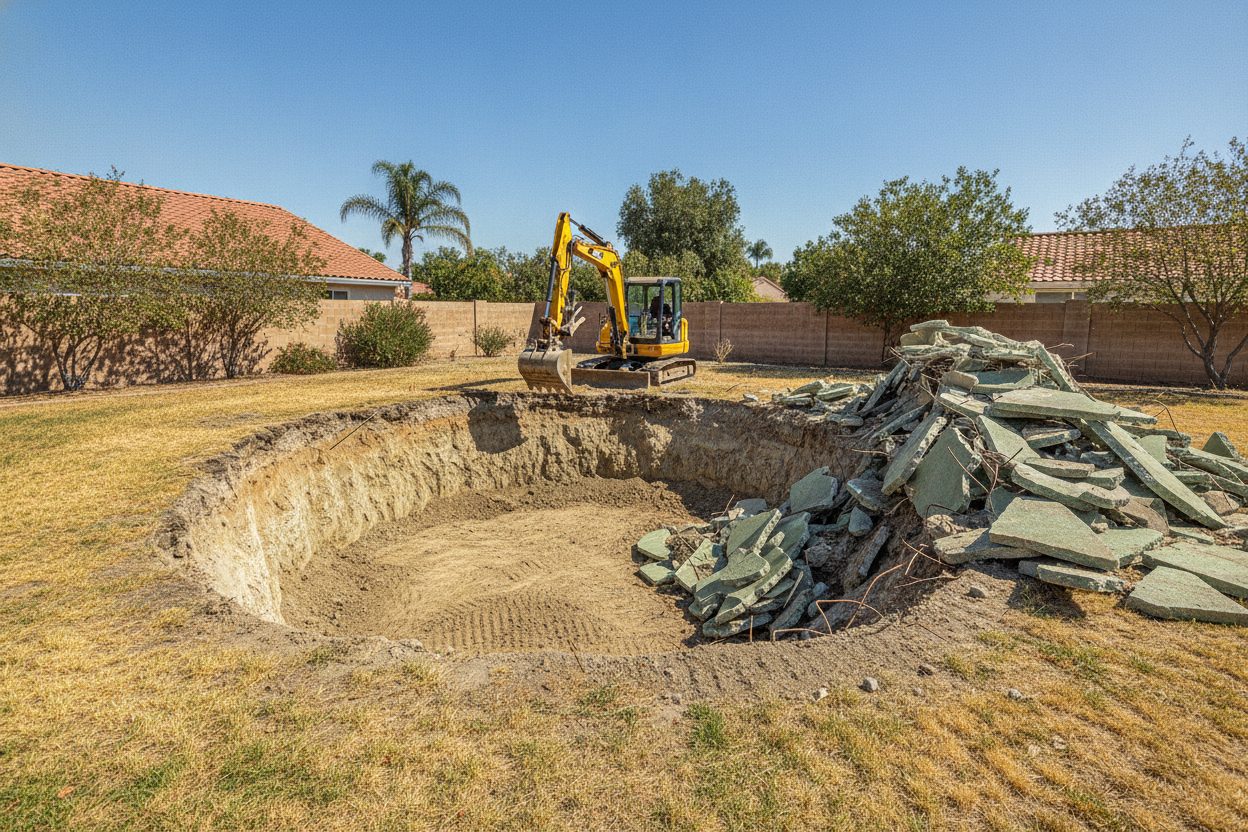 Excavated hole after a pool shell has been fully removed